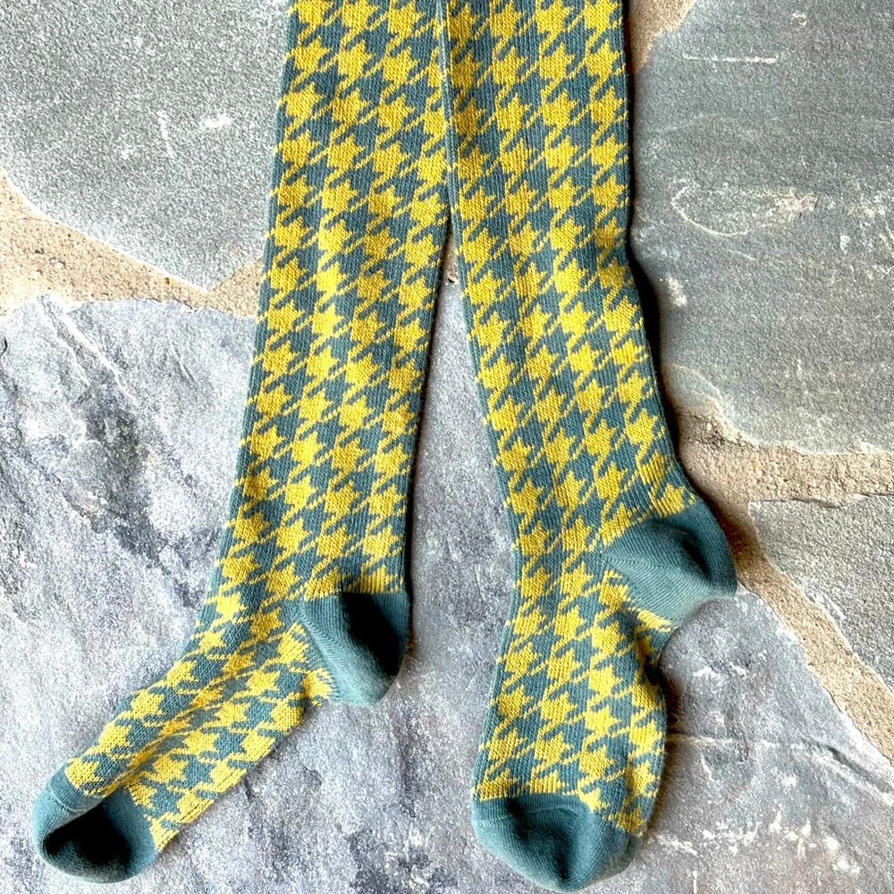Hounds Tooth Over the Knee Sock - Chartreuse